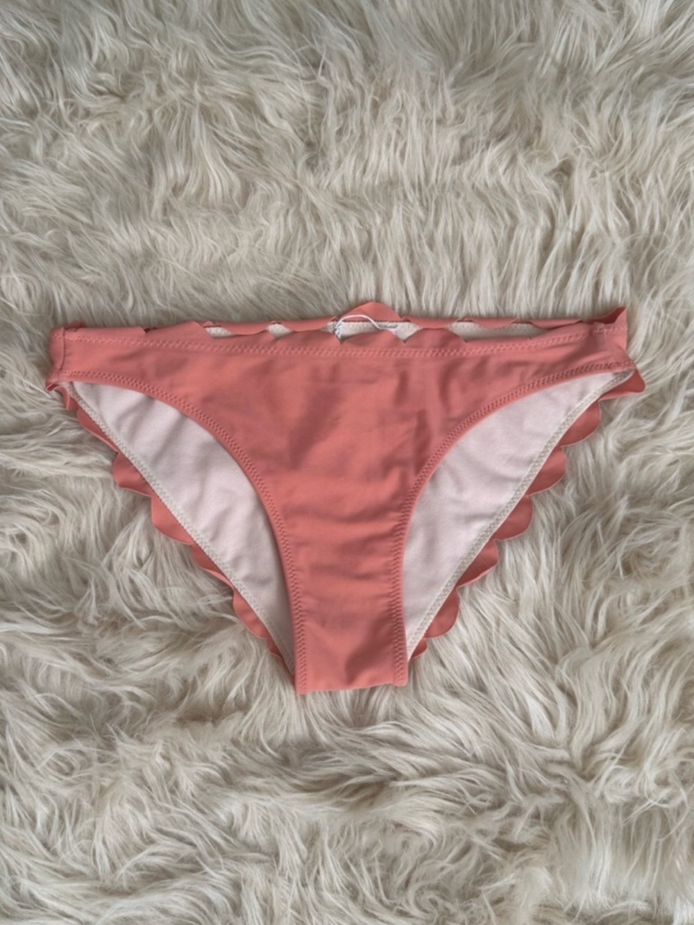 Vanilla/Beach Coral Bikini Bottoms with Scalloped Trim